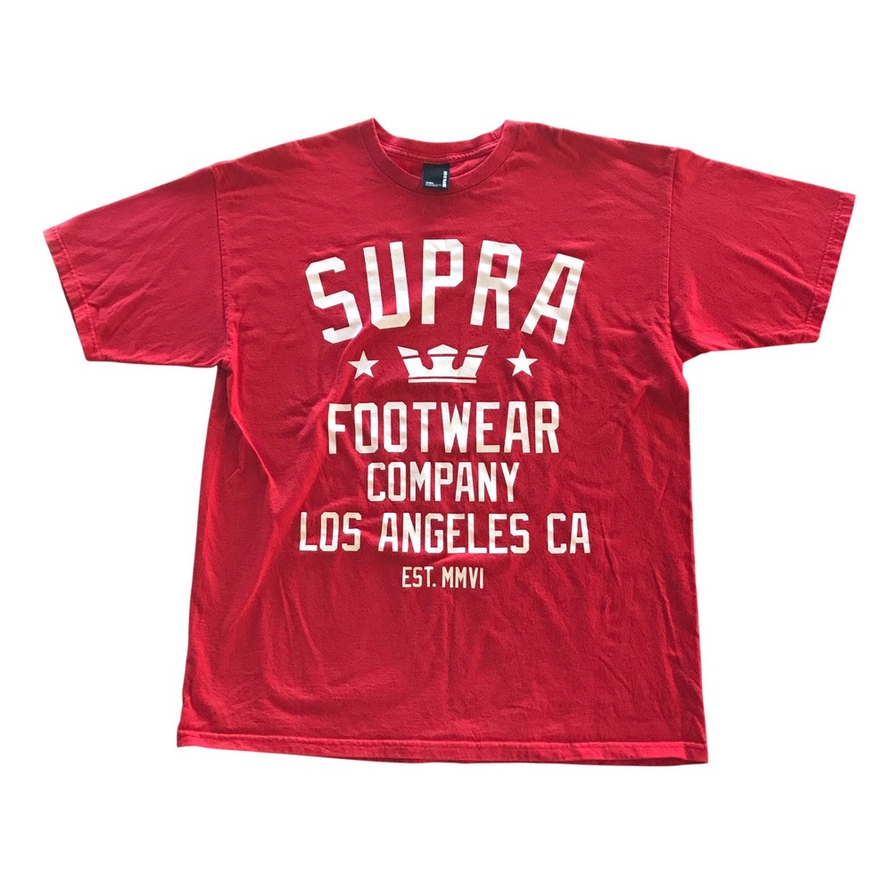 Supra Footwear Company Los Angeles CA Graphic T-Shirt Red Mens XL Est MMVI